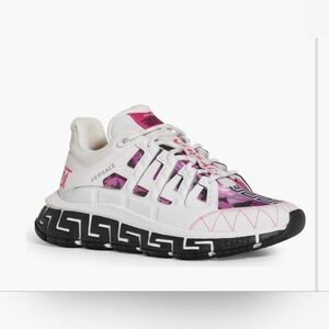 VERSACE Trigreca Low Top Sneakers White/Pink Women's EU 37.5 US 7.5 Org $1,025